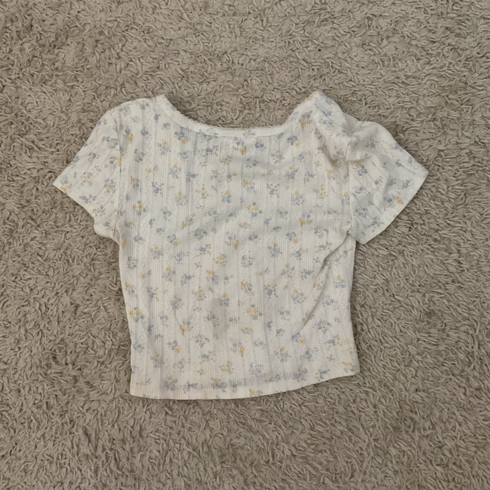 Floral White and Blue Women's Top